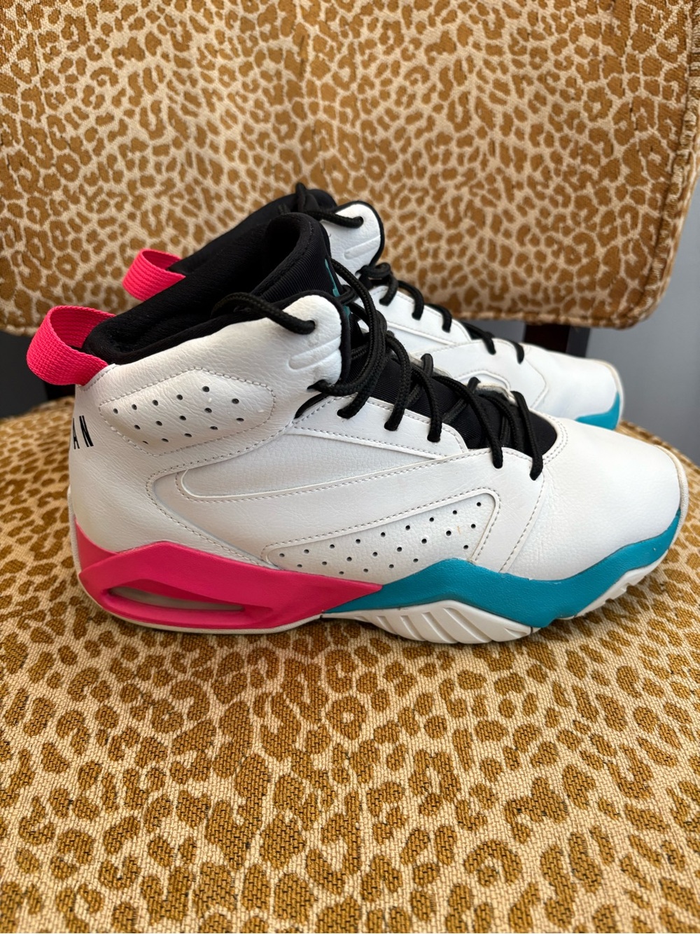 Jordan High-Top Sneakers in White, Teal & Black
